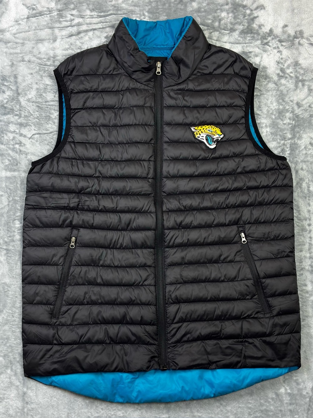Jacksonville Jaguars NFL Puffer Vest Size Large Black Teal Football Duval Comfy